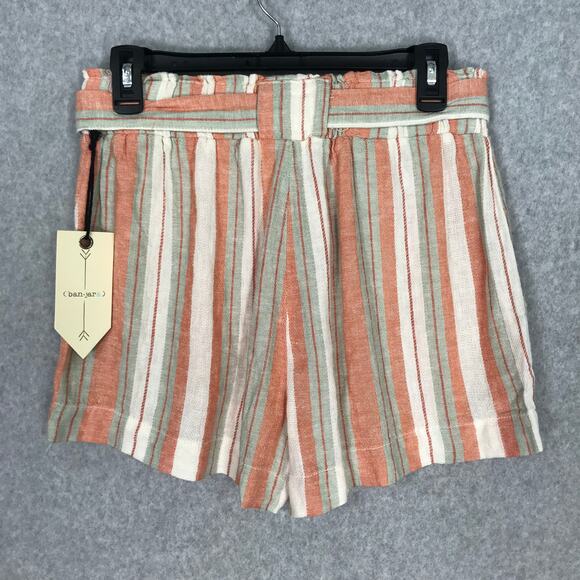 Banjara Shorts Medium Coral Cream Linen Pockets Pull On Resort Cruise Beach - Picture 4 of 10